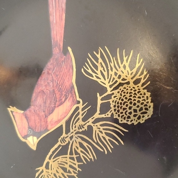 Couric 8 inch round red cardinal tray pine branch dish Vintage - Picture 5 of 5